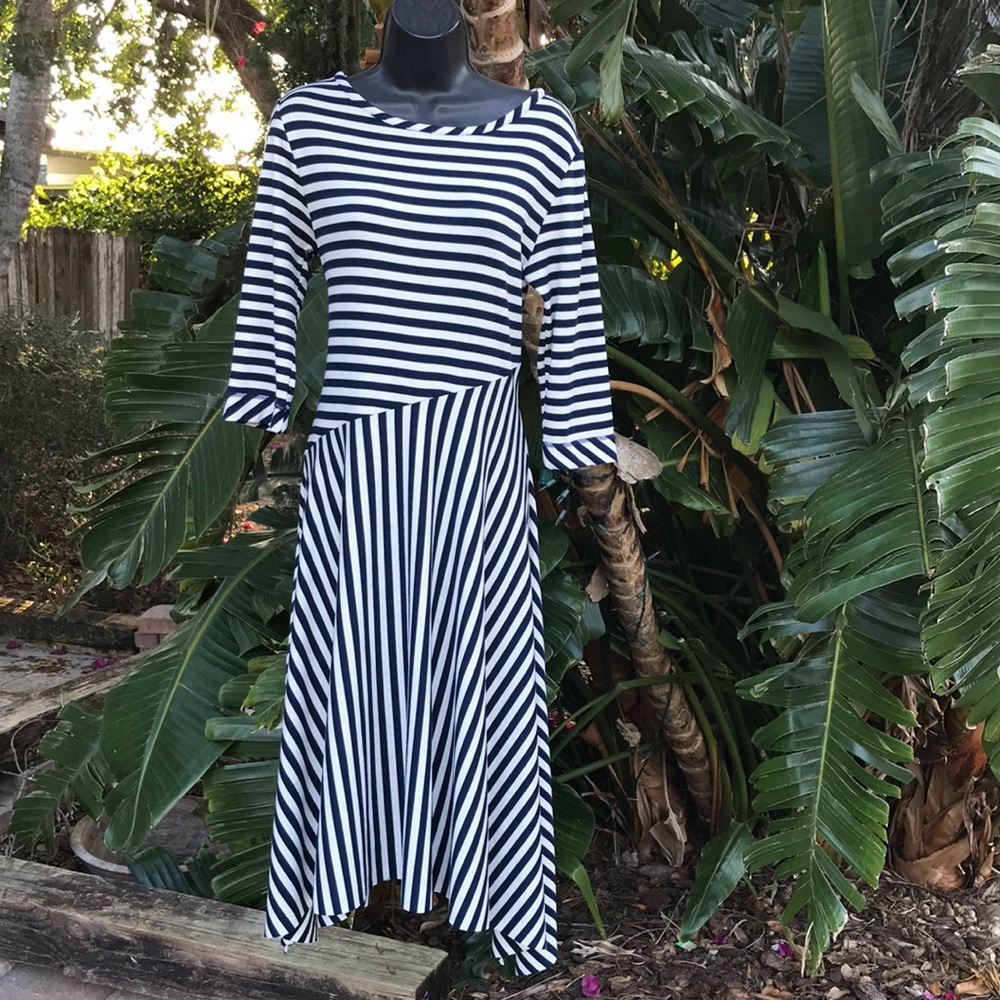 Soft surroundings striped asymmetric dress